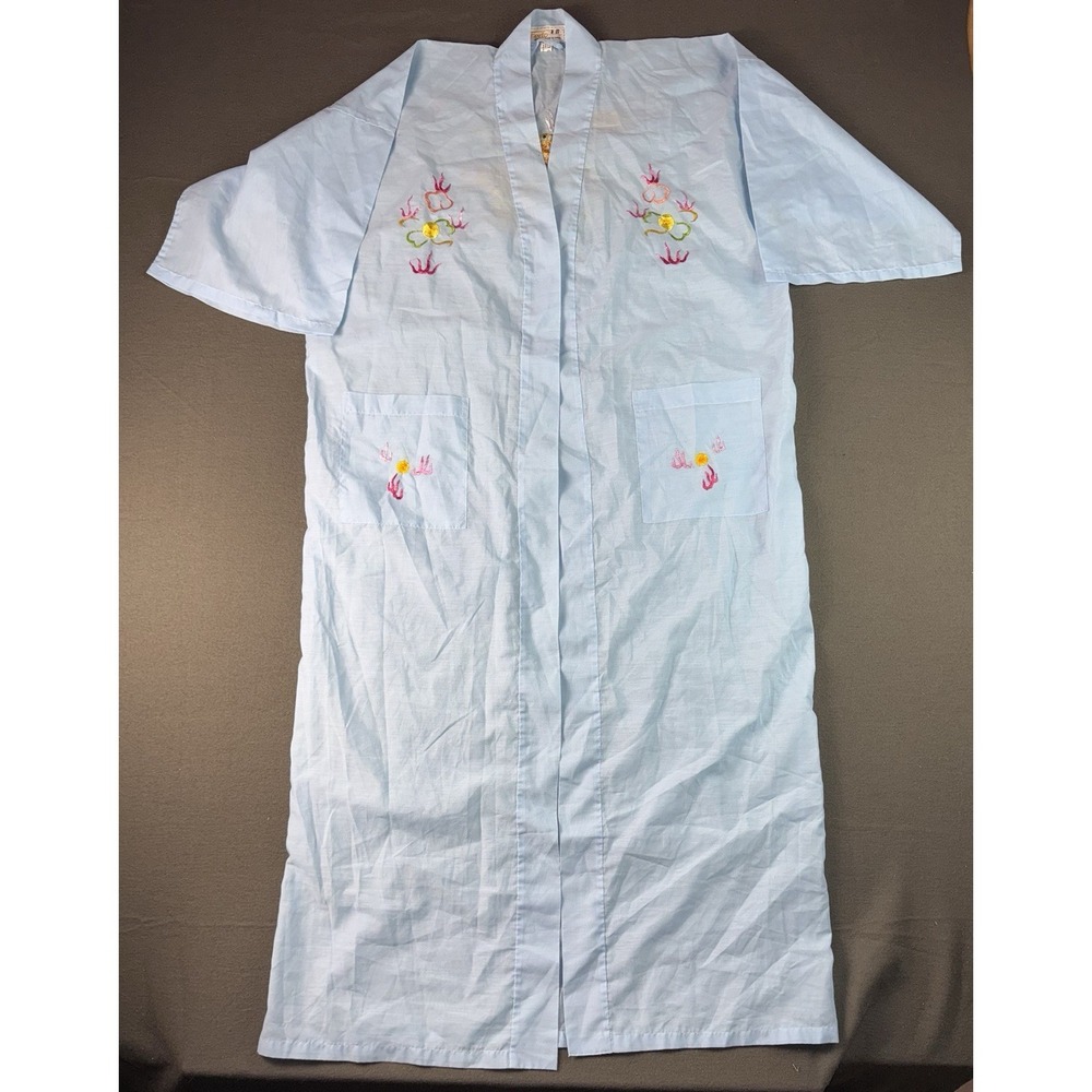 Light Blue Vintage Kimono Duster Floral Dragon Embroidery Fedo Women’s Medium